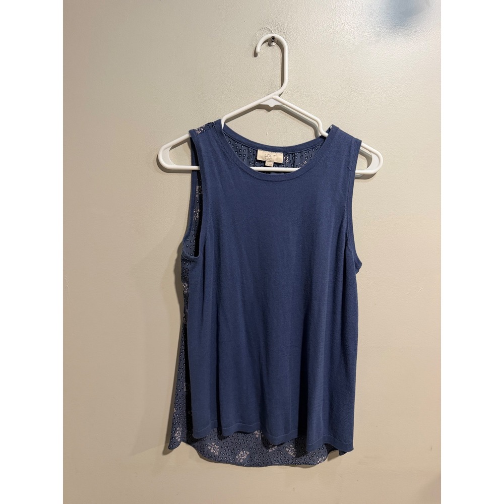 Loft Outlet Blue Mixed Media Sleeveless Floral Leopard Print Top Medium 466705